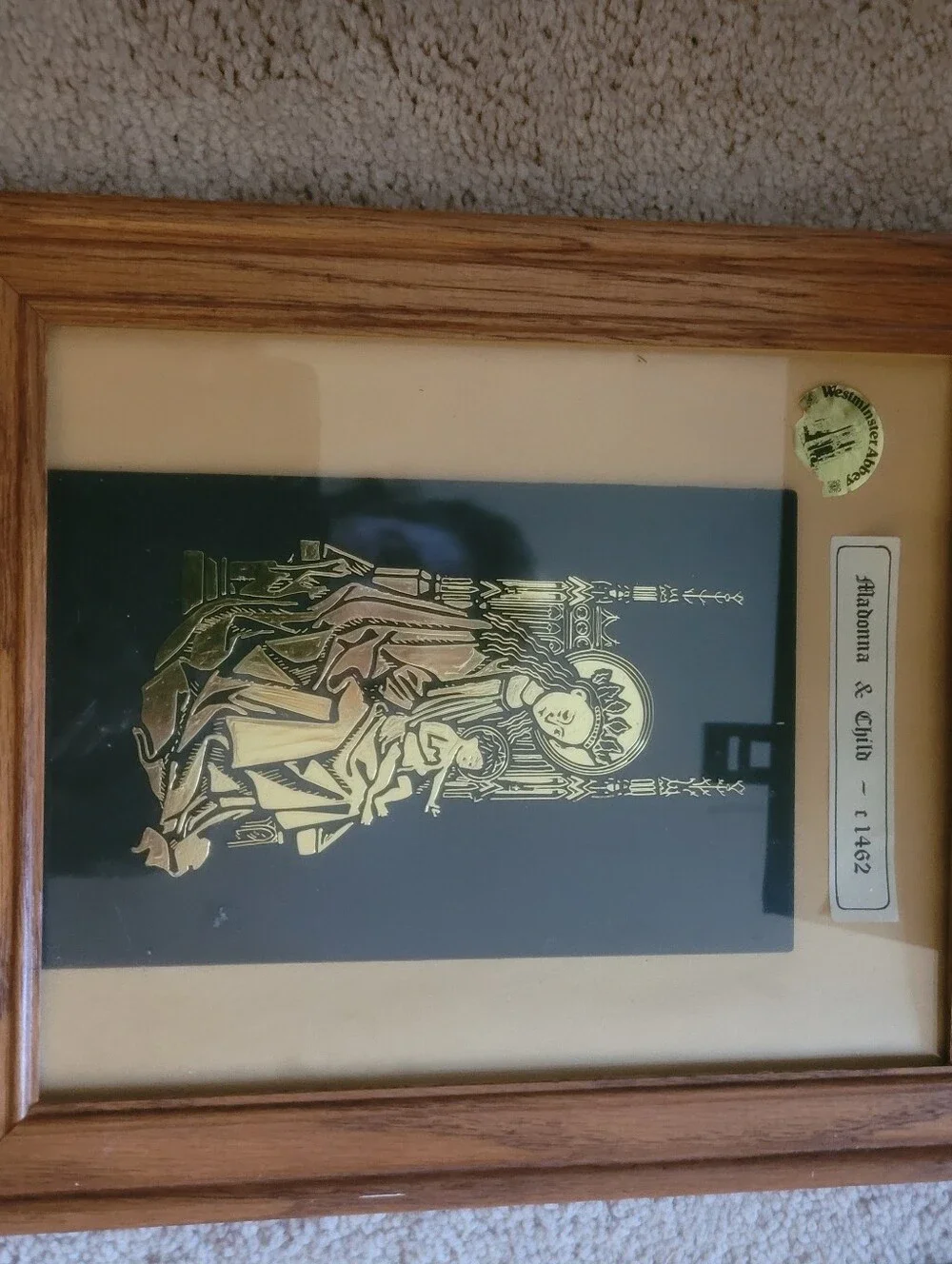 Vintage Framed Westminster Abbey Brass Rubbing Art – Madonna & Child c.1462